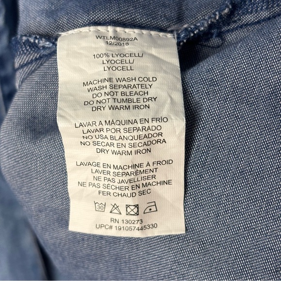 Wrangler Blue Embroidered Button Down Faded Denim Blouse | Size Large - Picture 8 of 8